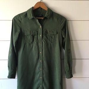 Army Green Button Down Long Sleeved Dress